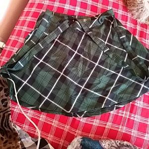 Green plaid suspender skirt